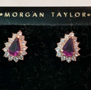 Vintage Purple & Sparkling Cz Post Earrings Festive For Holidays Christmas